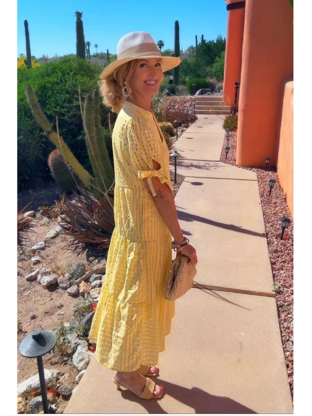 NWT Yellow Lightweight Tiered Eyelet Midi Dress-S - Picture 8 of 17